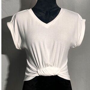 Cropped White V-Neck Top, Front Knot from Cider, XS